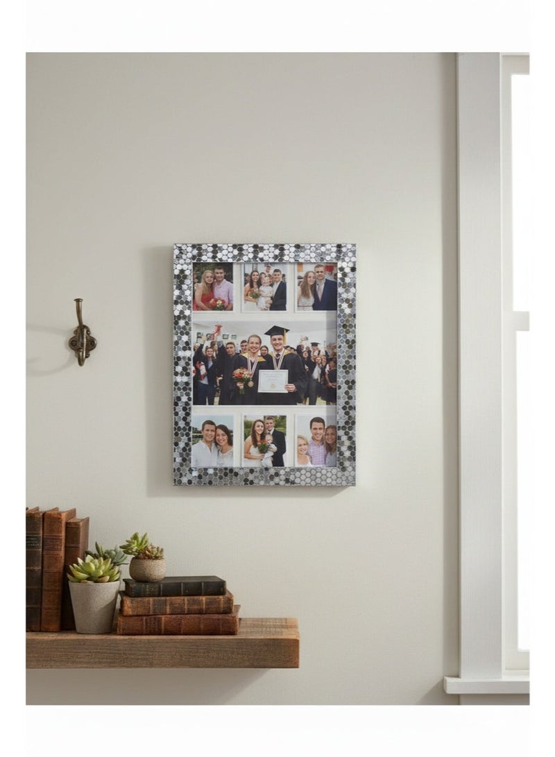 A4 Decorative Photo Frame – Silver Mosaic Pattern, Tabletop & Wall-Mount Picture Frame (21 × 29.7 cm) - Image 3
